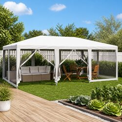 Party Tent Outdoor Gazebo 6x4m White Mesh Sidewalls Garden Canopy Shelter