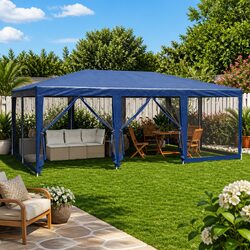 Party Tent 6x4m Blue Outdoor Gazebo Mesh Sidewalls Garden Shelter Event Canopy