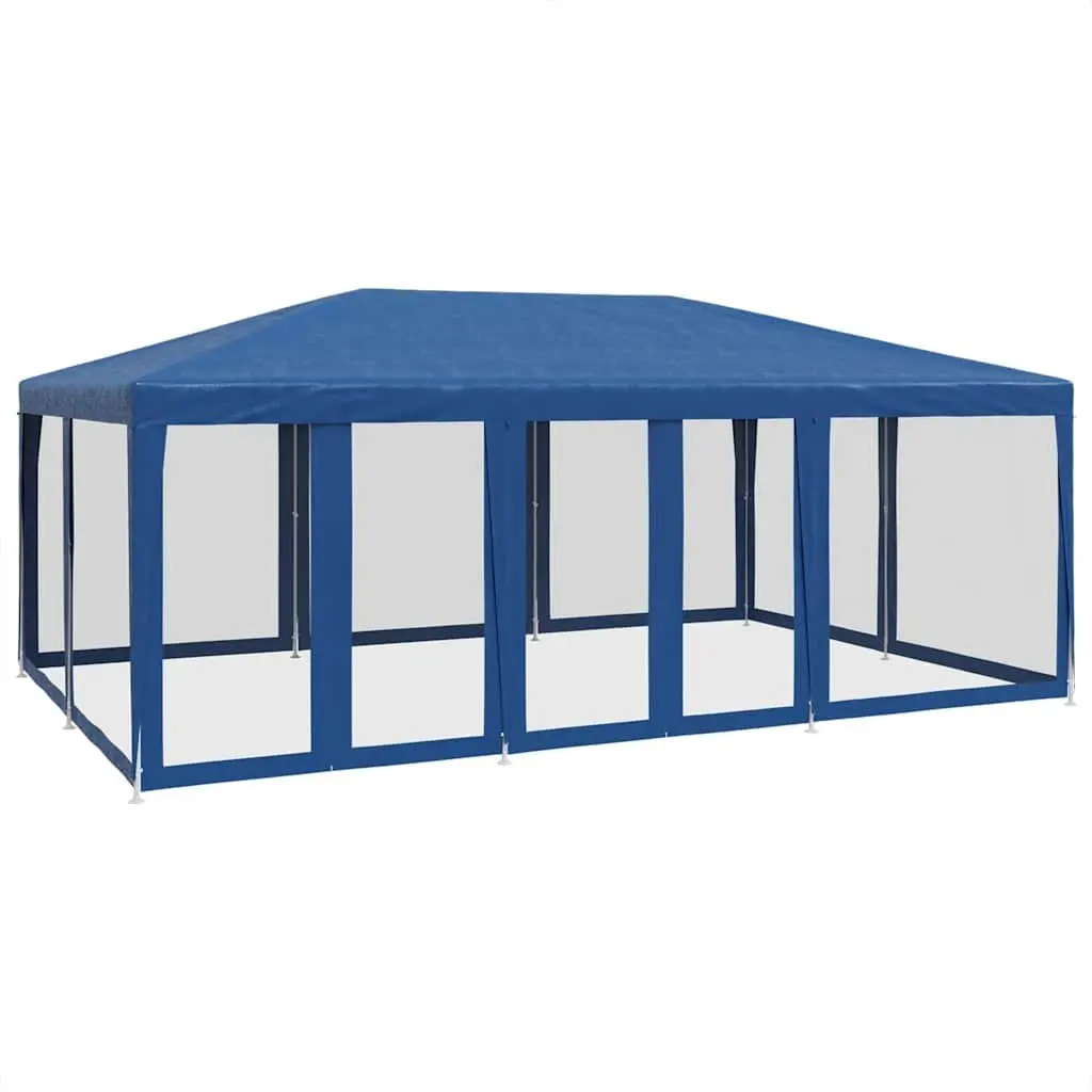 Party Tent 6x4m Blue Outdoor Gazebo Heavy-Duty Iron Frame Water-Resistant Roof Ten Mesh Sidewalls