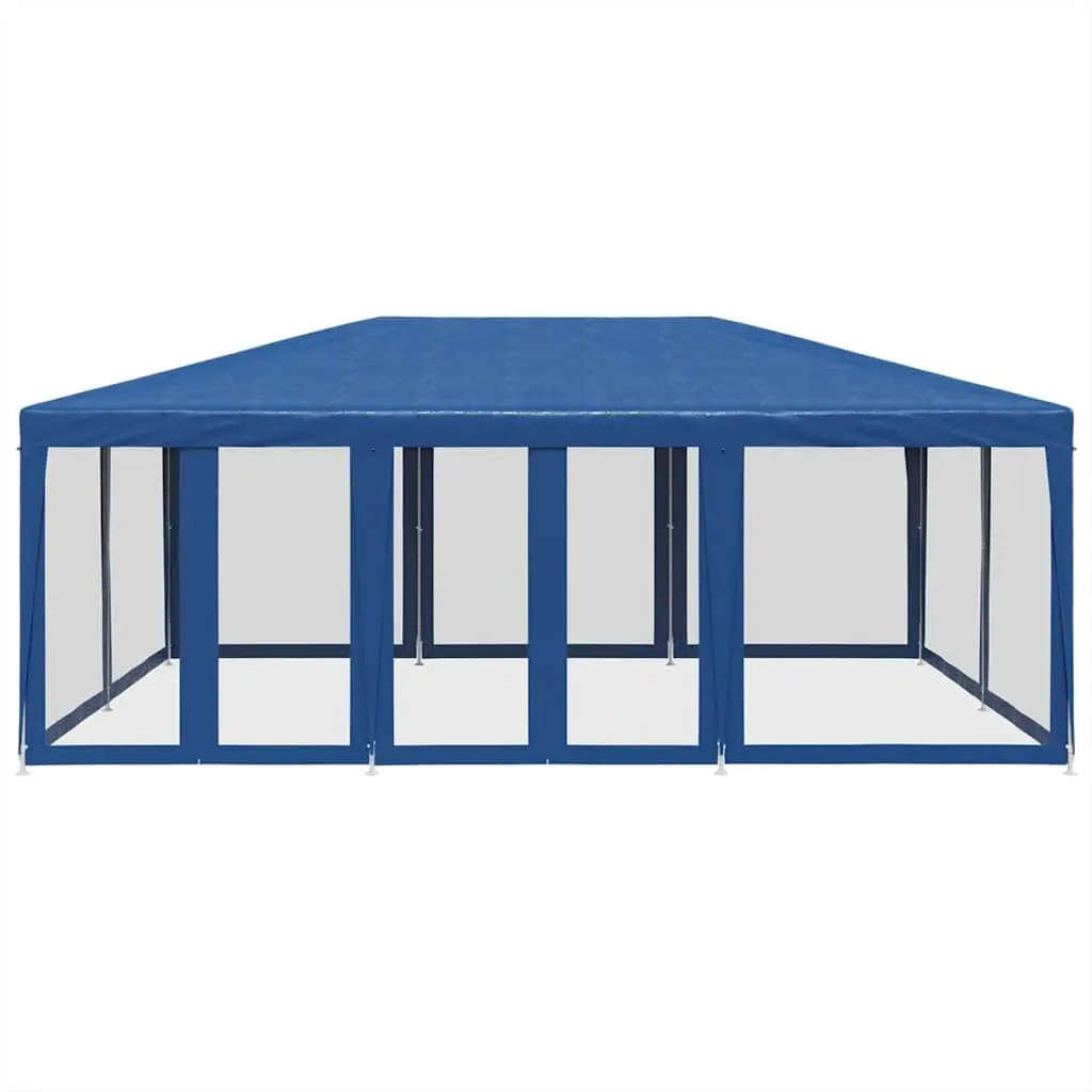 Party Tent 6x4m Blue Outdoor Gazebo Heavy-Duty Iron Frame Water-Resistant Roof Ten Mesh Sidewalls