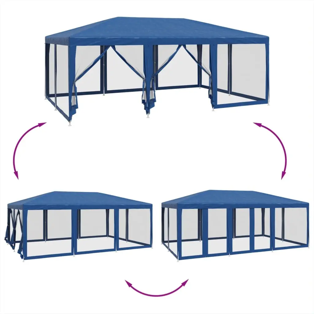 Party Tent 6x4m Blue Outdoor Gazebo Heavy-Duty Iron Frame Water-Resistant Roof Ten Mesh Sidewalls