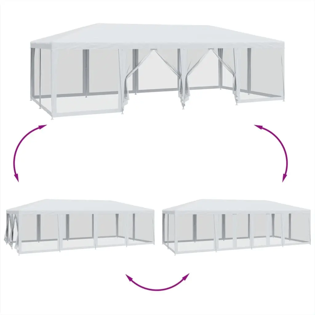 Party Tent 8x4m Outdoor Gazebo with 12 Mesh Sidewalls Water-Resistant Roof Heavy-Duty Iron Frame