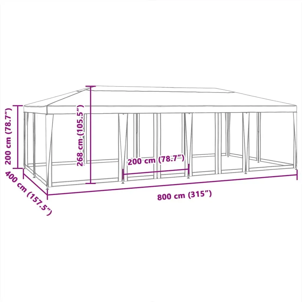 Party Tent 8x4m Outdoor Gazebo Canopy with 12 Mesh Sidewalls