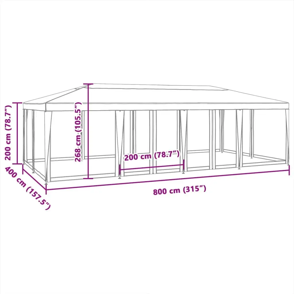 Party Tent 8x4m Outdoor Gazebo with 12 Mesh Sidewalls for Sun and Insect Protection
