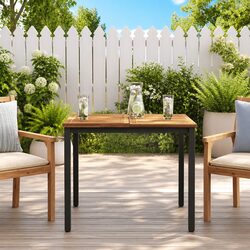 Outdoor Table 90x90x75cm Garden Patio Furniture Acacia Wood Black Steel Legs