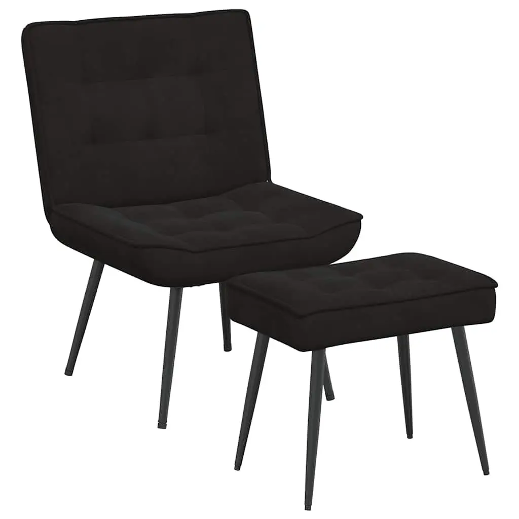 Relaxing Chair Black Velvet Upholstered with Integrated Footrest