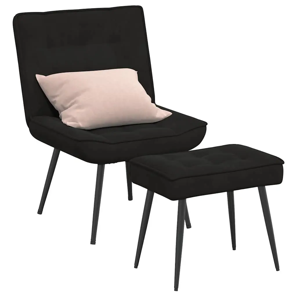 Relaxing Chair Black Velvet Upholstered with Integrated Footrest