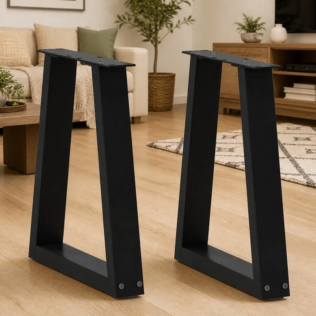 Coffee Table Legs V-Shape Steel Pair Black Modern Furniture Support 38x42-43.3cm
