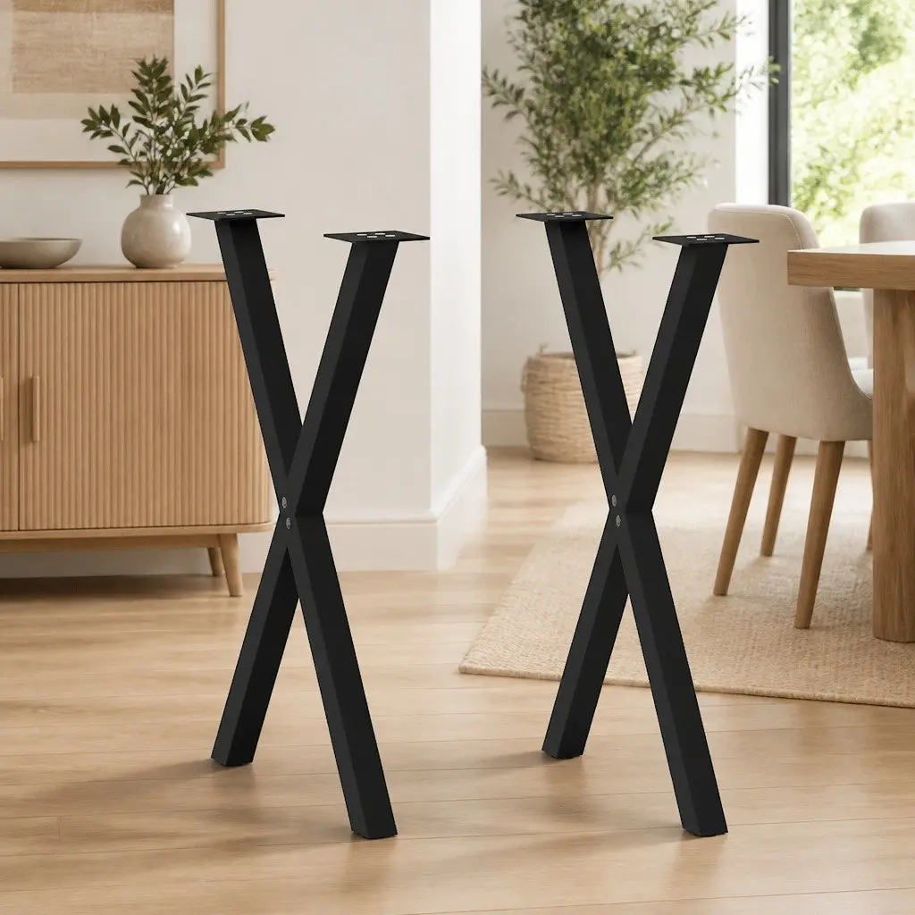 Dining Table Legs 57x72cm X-Shaped Steel Support Frame Set 2 pcs Black
