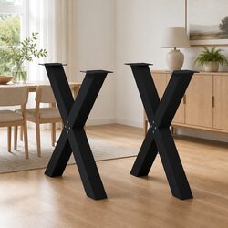 X-Shaped Dining Table Legs Steel Black Support 70cm Height 2 Pieces Furniture