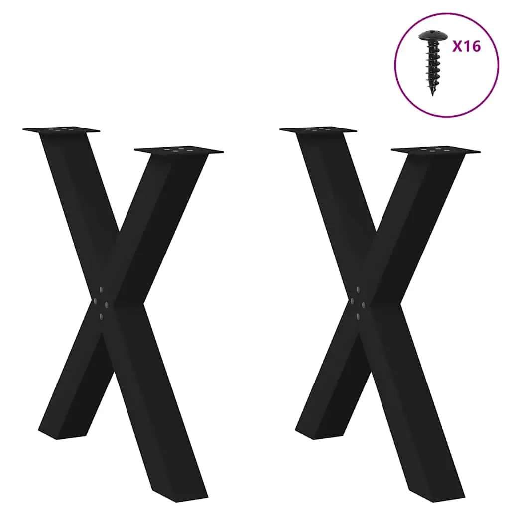 Dining Table Legs 80 cm X-Shaped Black Powder-Coated Steel Adjustable Feet 2 pcs Heavy Duty Support
