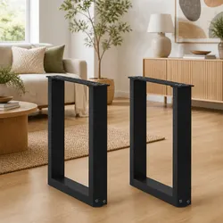Coffee Table Legs U-Shaped Steel 2 Pcs Black Adjustable Levelers Modern Design