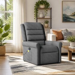 Vibration Massage Recliner Armchair in Grey Fabric