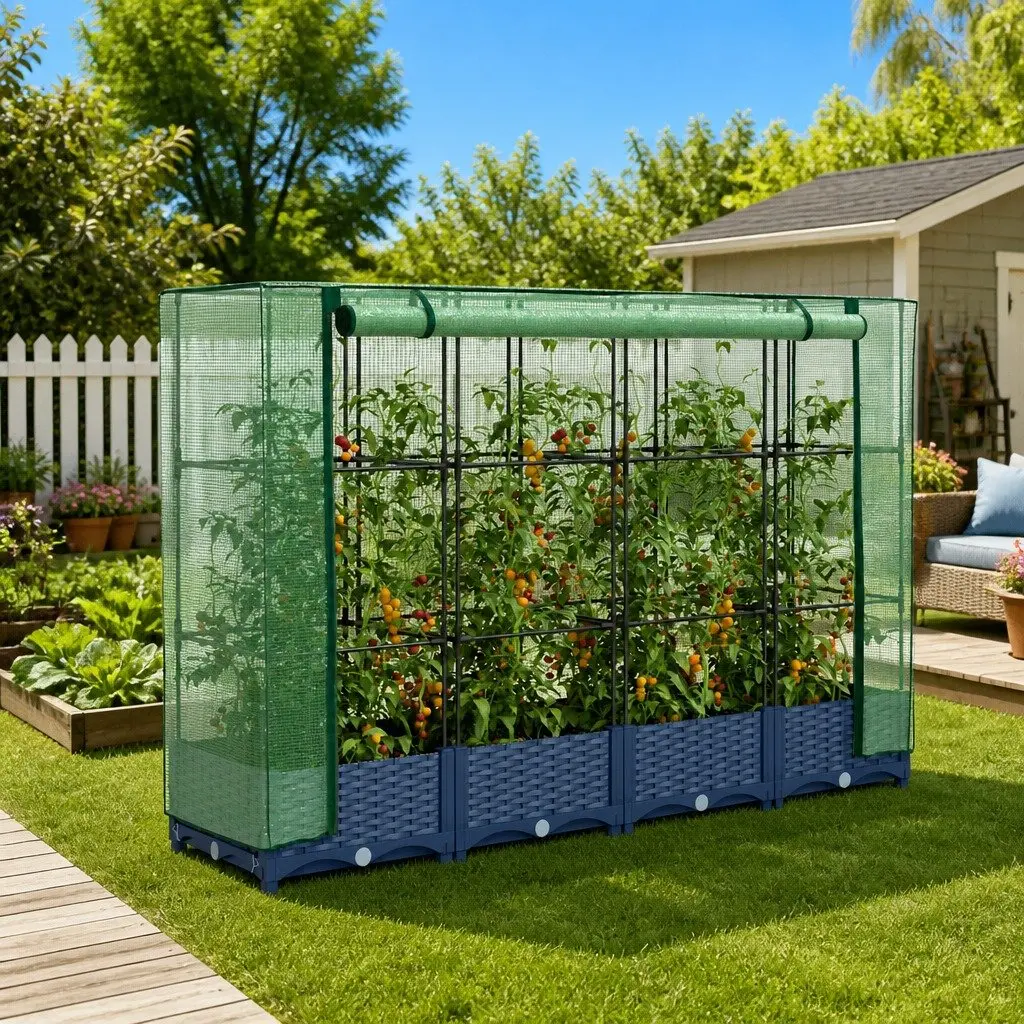 Raised Bed Greenhouse Cover 160x40x123cm Water-Resistant Polyethylene Grey Rattan Look
