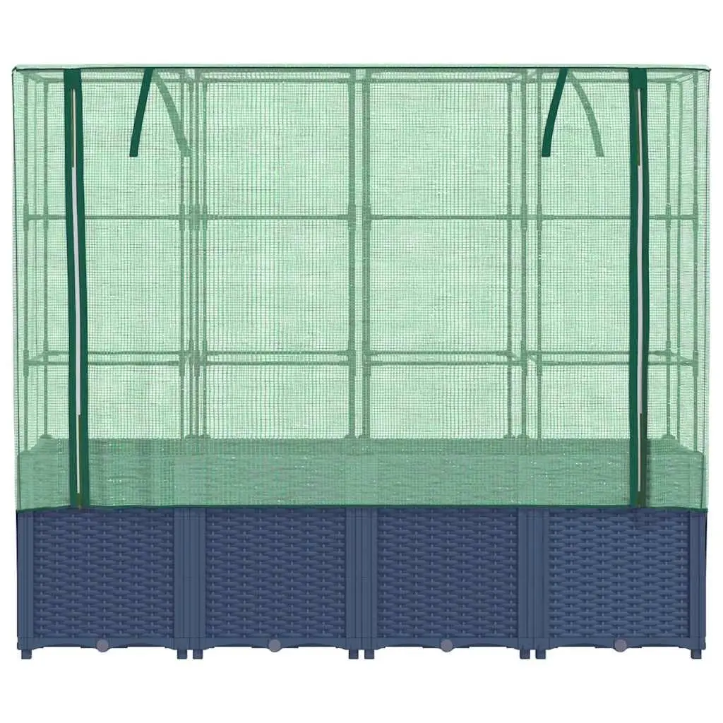Raised Garden Bed 160x40x153cm with Greenhouse Cover Grey Rattan Look