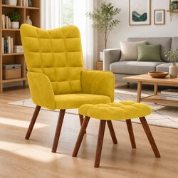 Yellow Velvet Lounge Chair with Stool for Cozy Spaces