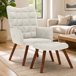 Elegant Cream Velvet Chair with Footrest for Stylish Spaces