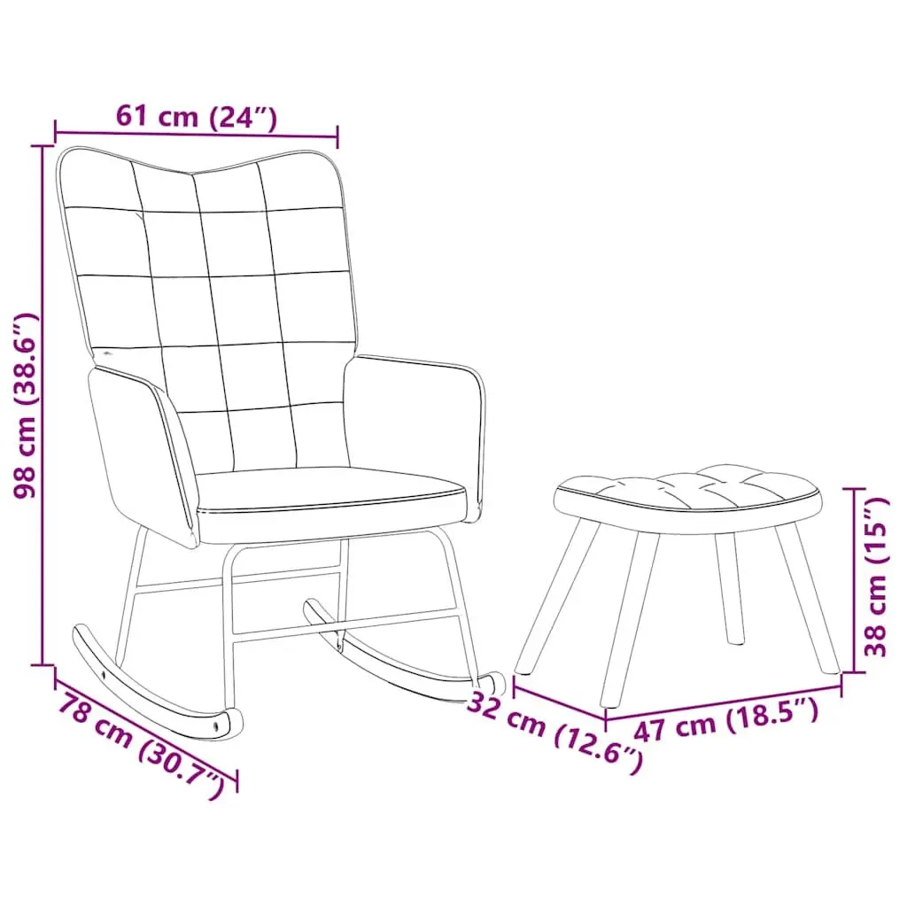 Rocking Chair with Stool Black Velvet Armchair Footstool Lounge Chair Recliner