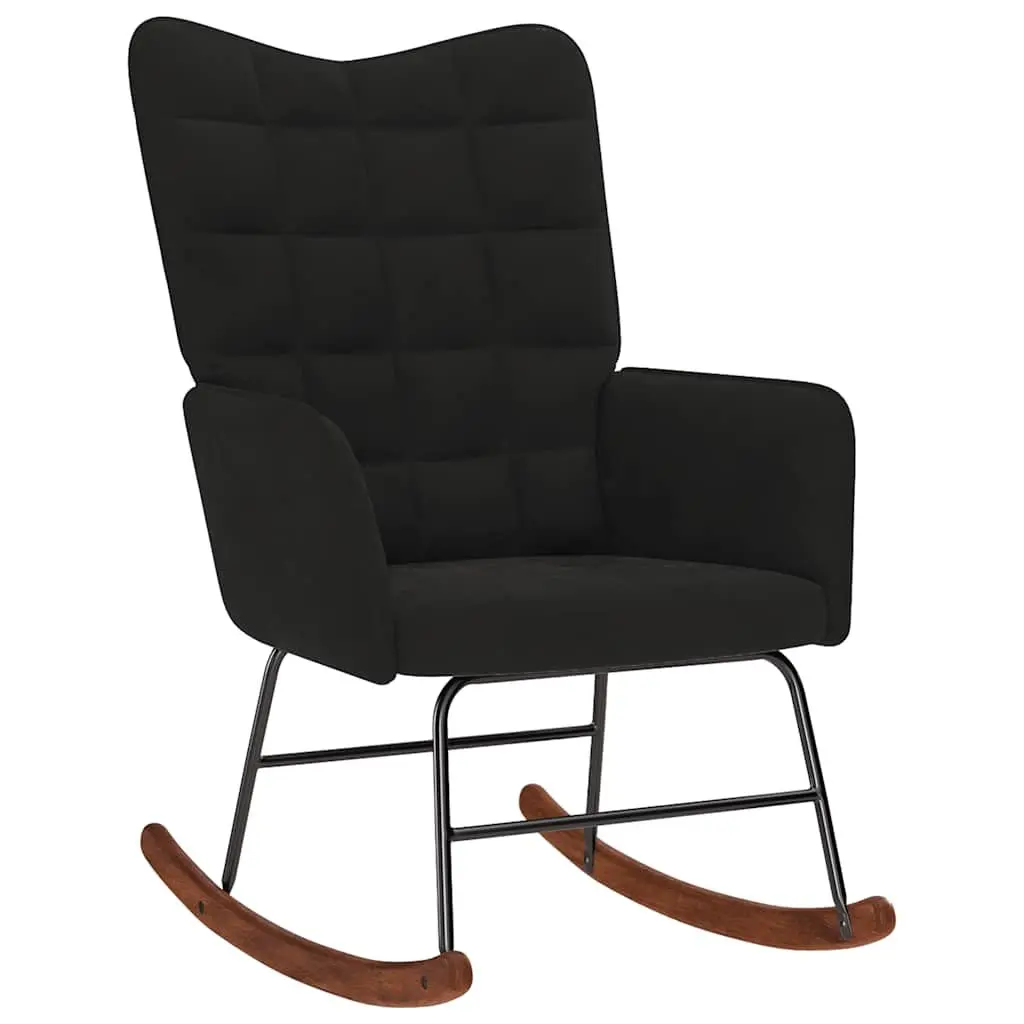 Rocking Chair with Stool Black Velvet Armchair Footstool Lounge Chair Recliner
