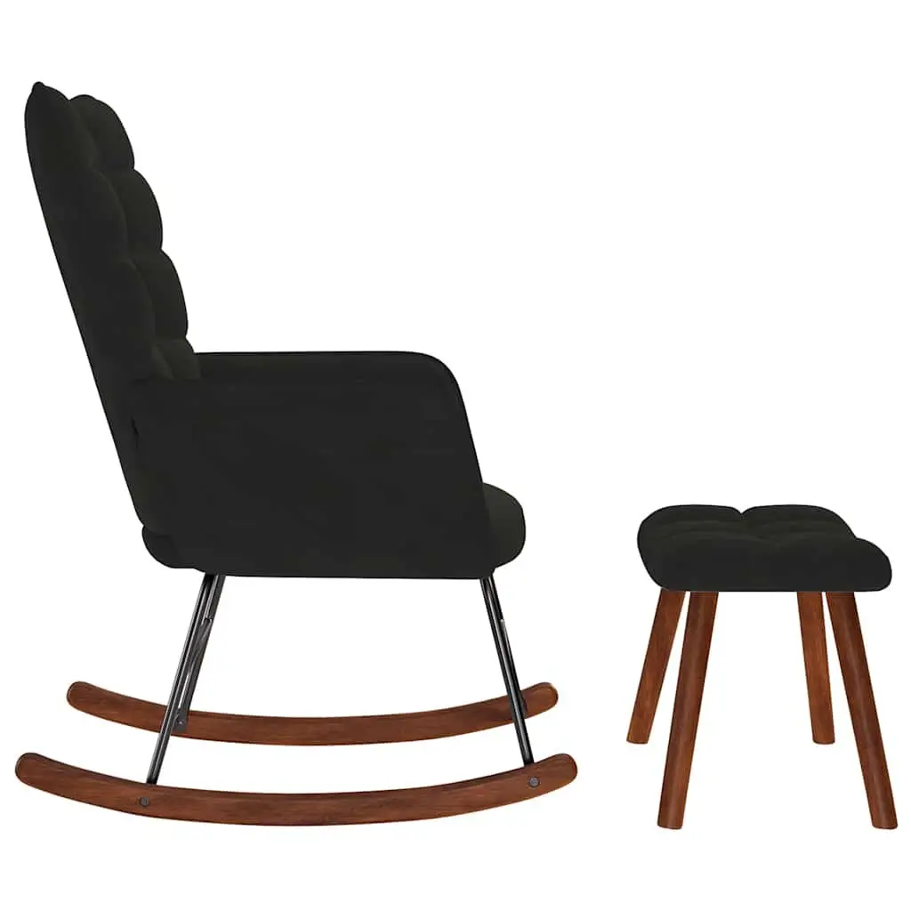 Rocking Chair with Stool Black Velvet Armchair Footstool Lounge Chair Recliner