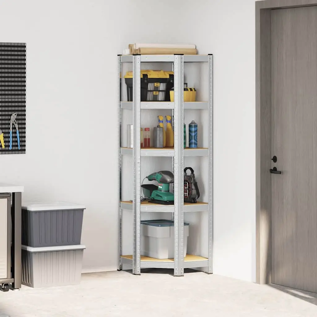 5-Layer Corner Shelf Storage Rack Steel Frame Engineered Wood Height Adjustable
