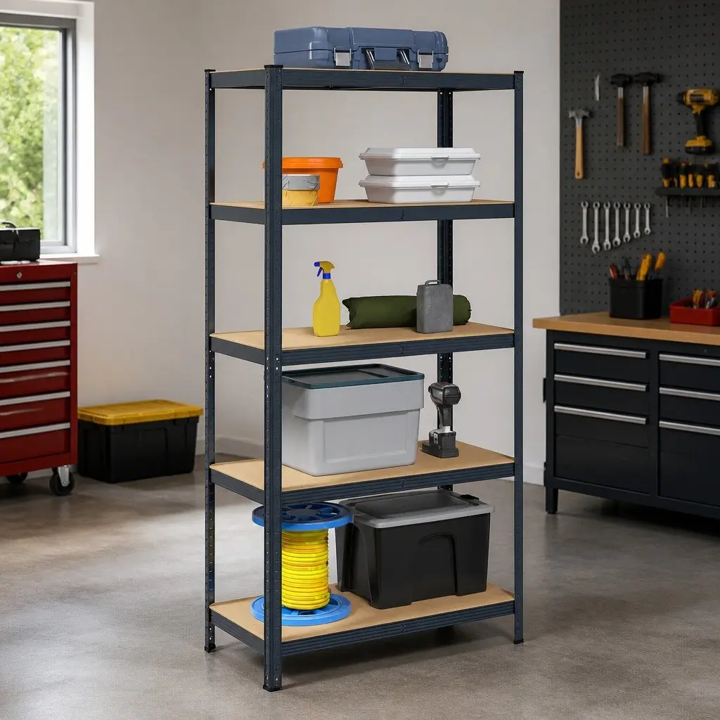5-Layer Storage Shelf Anthracite Steel Engineered Wood Height Adjustable