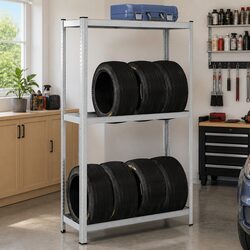 2-Layer Industrial Tyre Shelf Storage Rack Garage Workshop Silver Steel