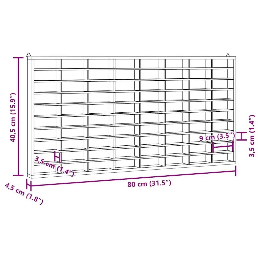 Wooden Wall Mounted Display Case 80 Compartments Organiser