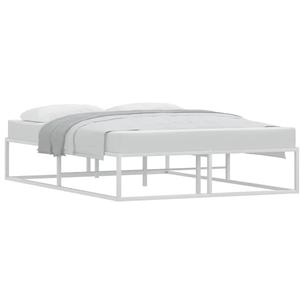 Metal Bed Frame 137x187 cm White Slatted Base Under-Bed Storage