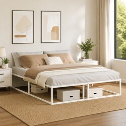 Elegant Queen Metal Bed Frame 153x203 cm with Under-bed Storage
