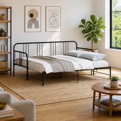 Black Metal Daybed with Trundle for Versatile Living Spaces