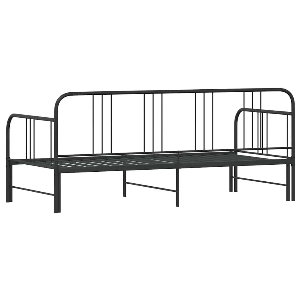 Daybed with Trundle Black 92x187 cm Metal Frame Converts from Sofa to Double Bed
