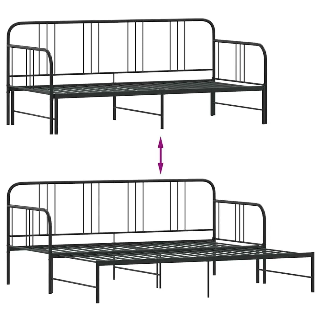 Daybed with Trundle Black 92x187 cm Metal Frame Converts from Sofa to Double Bed