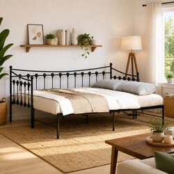 Versatile Black Daybed with Trundle for Living Spaces 92x187cm