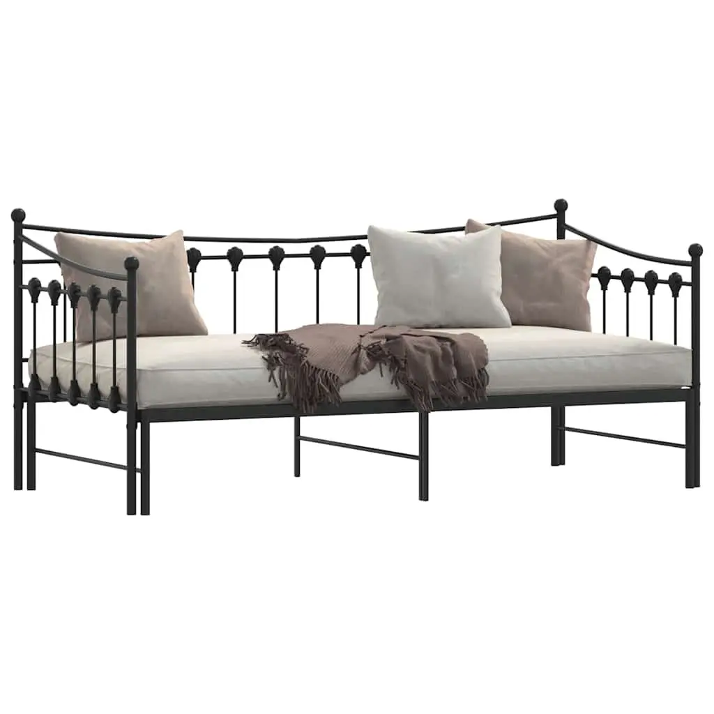 Daybed with Trundle Black 92x187cm Metal Frame Sofa Bed with Under-bed Storage Space