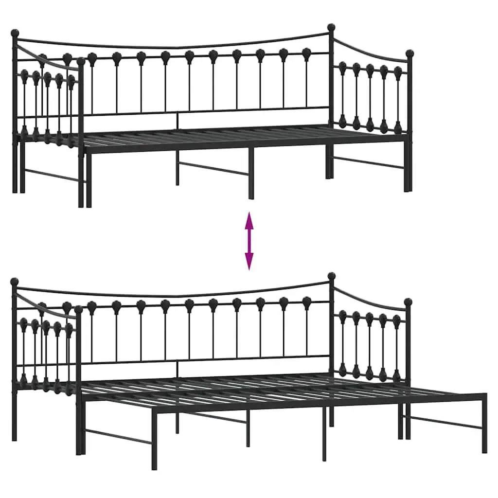 Daybed with Trundle Black 92x187cm Metal Frame Sofa Bed with Under-bed Storage Space