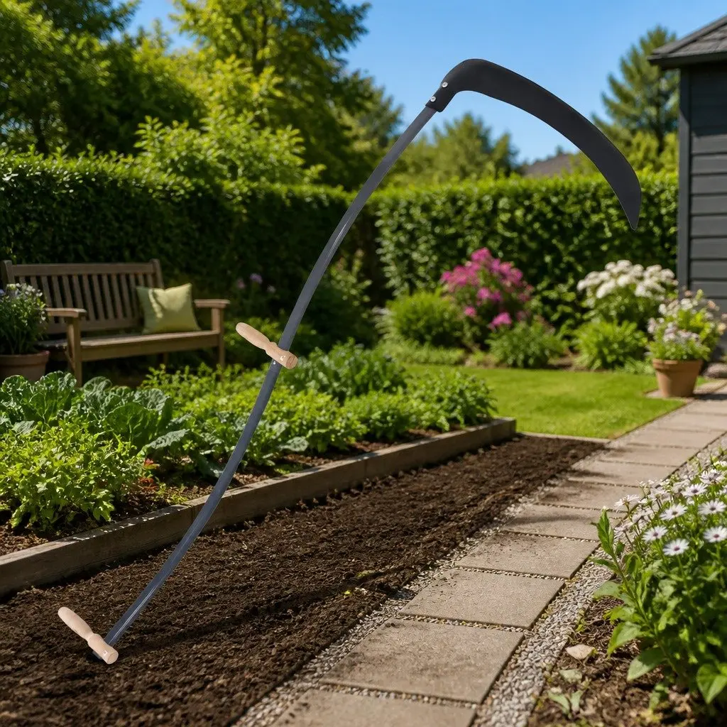 Scythe 145cm Curved Steel Blade Garden Tool with Grinding Stone for Grass Cutting and Weed Removal