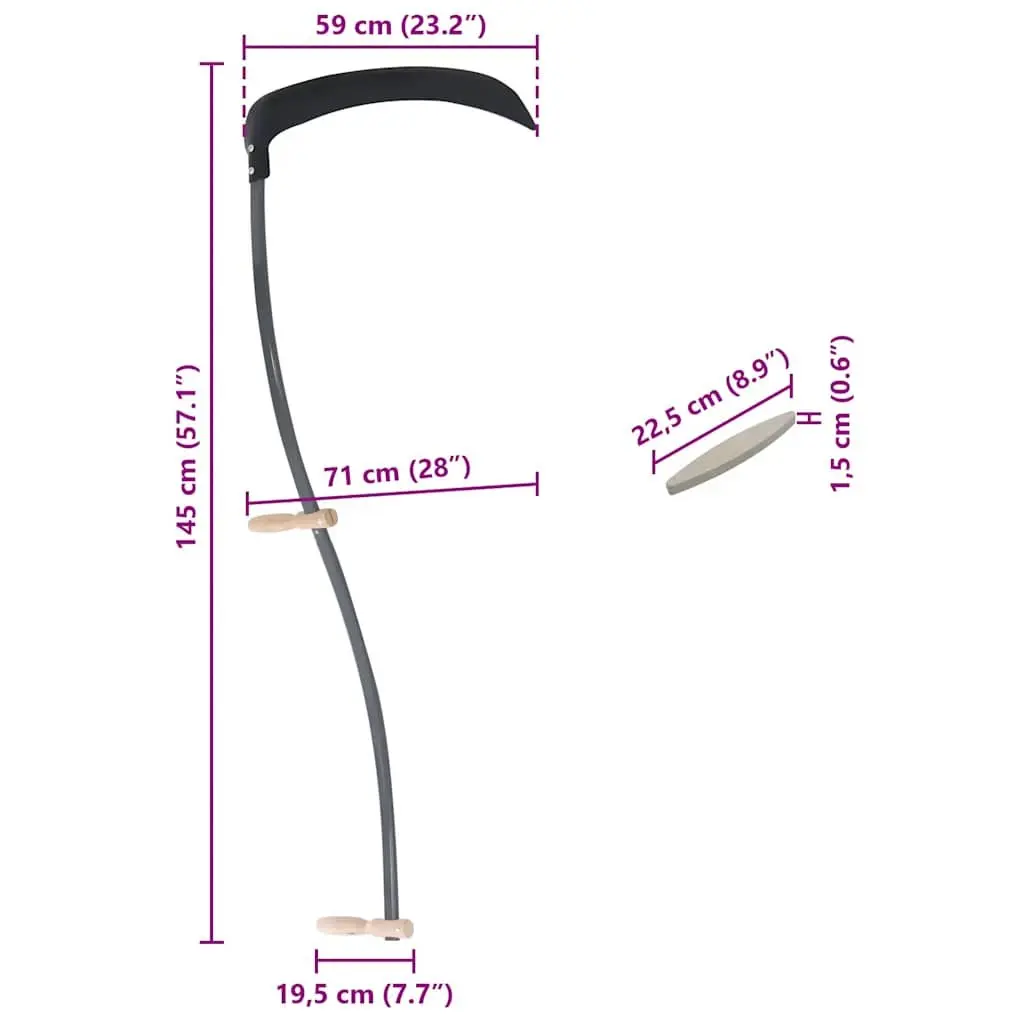 Scythe 145cm Curved Steel Blade Garden Tool with Grinding Stone for Grass Cutting and Weed Removal