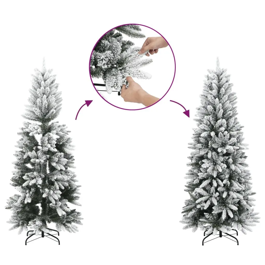 Artificial Slim Christmas Tree 210cm Flocked Snow White PVC PE Holiday Decor