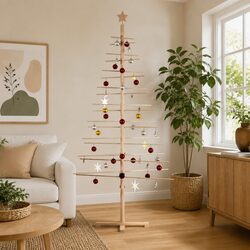 Wooden Christmas Tree Decoration 210cm Solid Pine Wood Stand Disassemblable