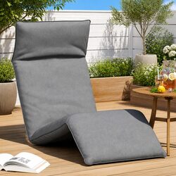 Folding Sun Lounger Grey Reclining Garden Beach Chair 5 Positions Outdoor Seat