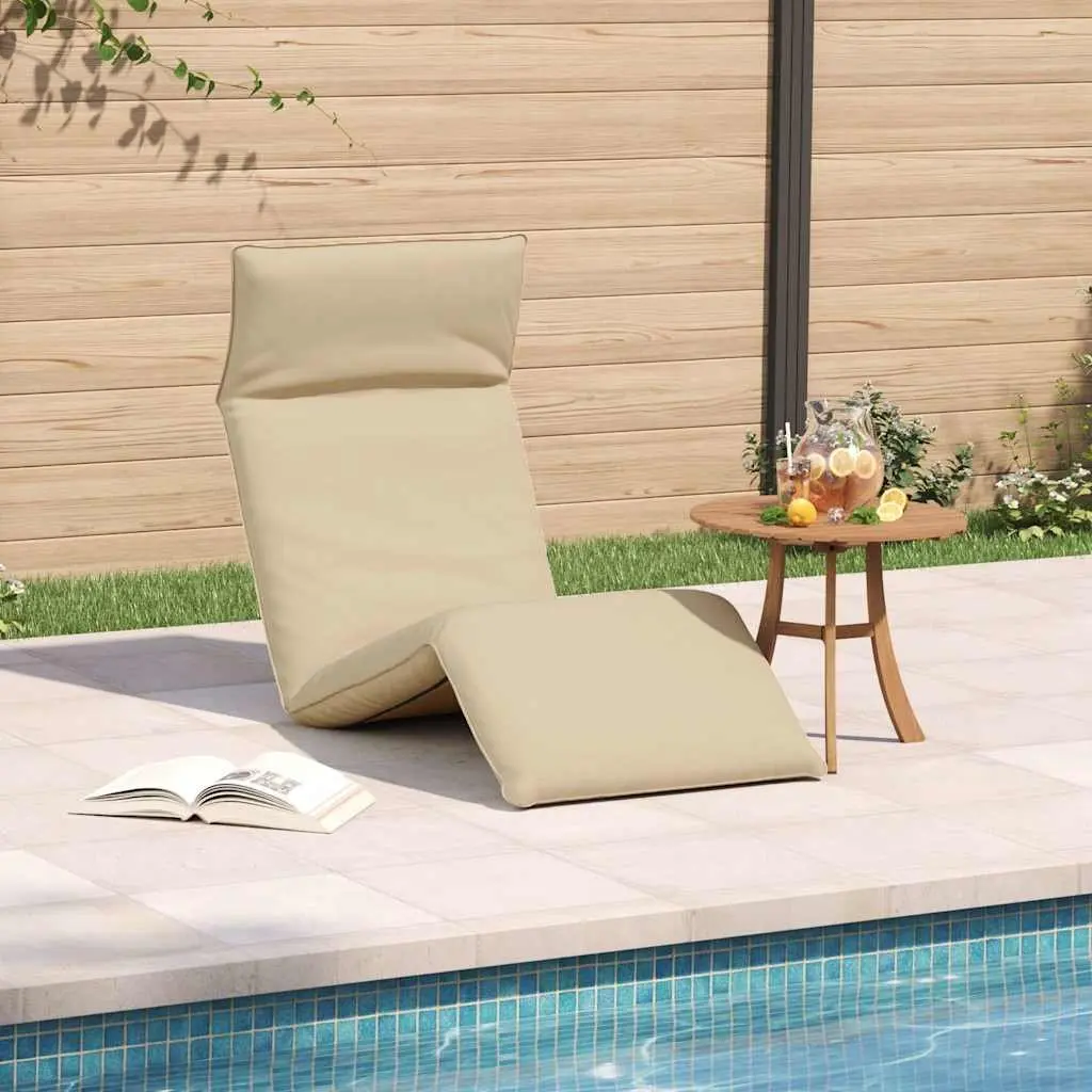 Folding Sun Lounger Beige Manual Reclining Beach Garden Chair 5 Adjustable Positions Outdoor Seating