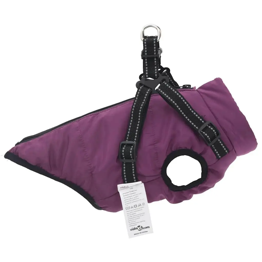 Dog Coat with Built-in Harness Waterproof Reflective Winter Jacket Purple Small