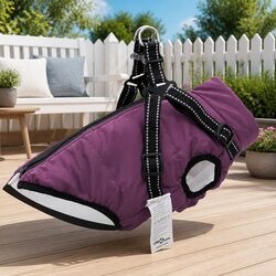 Dog Coat with Built-in Harness Waterproof Reflective Winter Jacket XL Purple