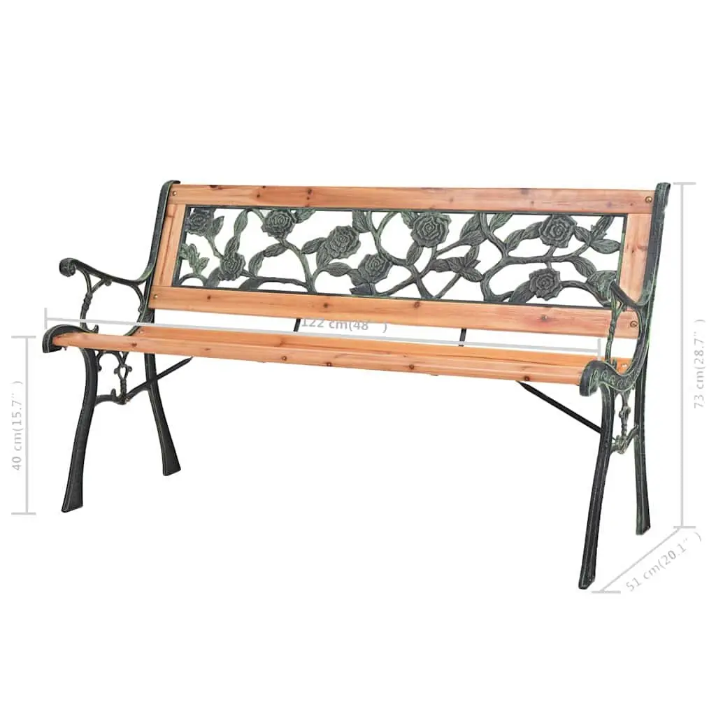 Garden Bench 122cm Outdoor Seating Brown Wrought Iron and Wood Frame Decorative PVC Backrest
