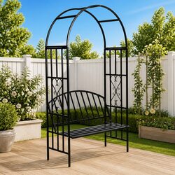 Stylish Black Garden Arch with Bench for Your Patio