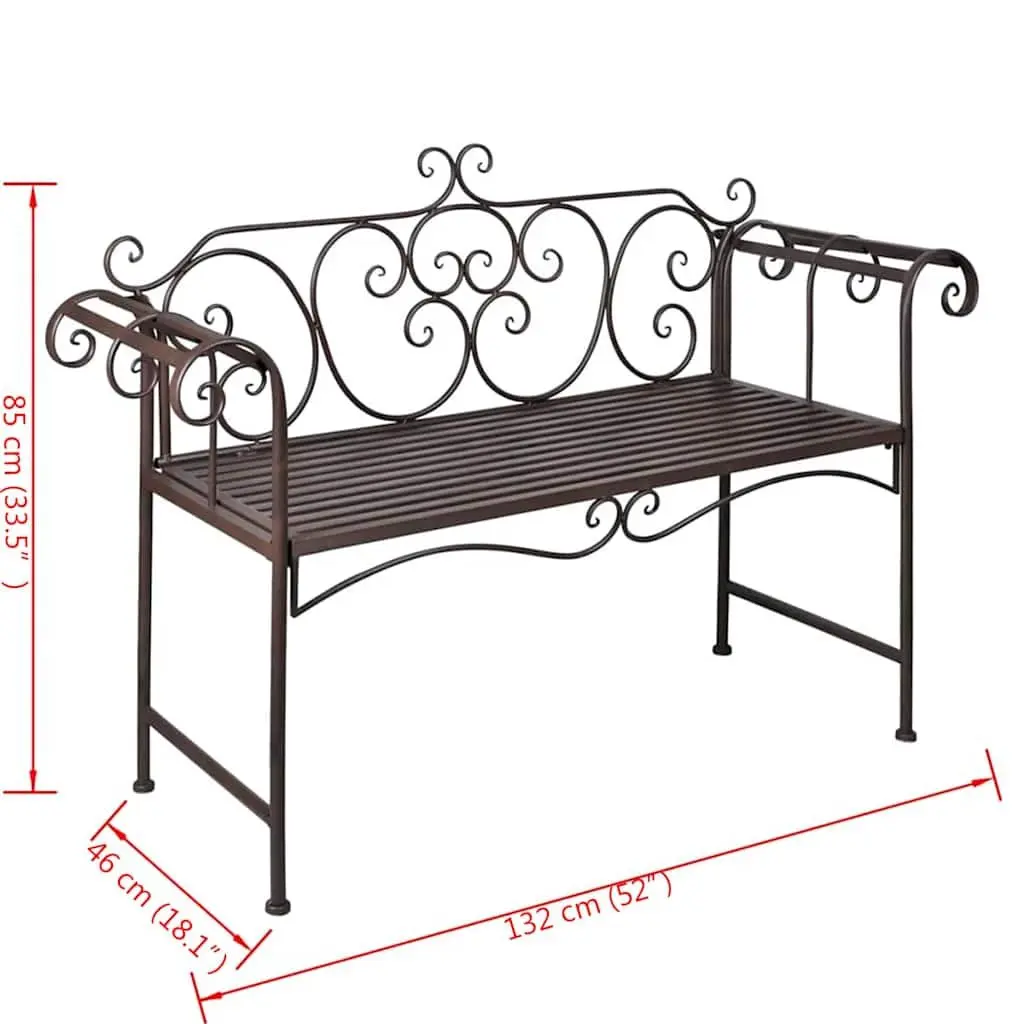 Garden Bench 132cm Metal Frame Weatherproof Outdoor Seating Brown