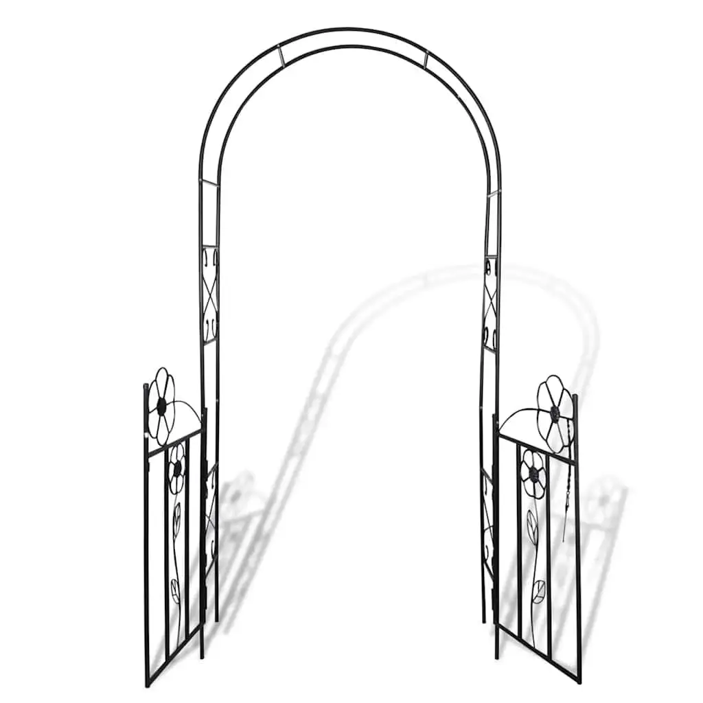 Garden Arch with Door Black Iron Durable Construction for Climbing Plants
