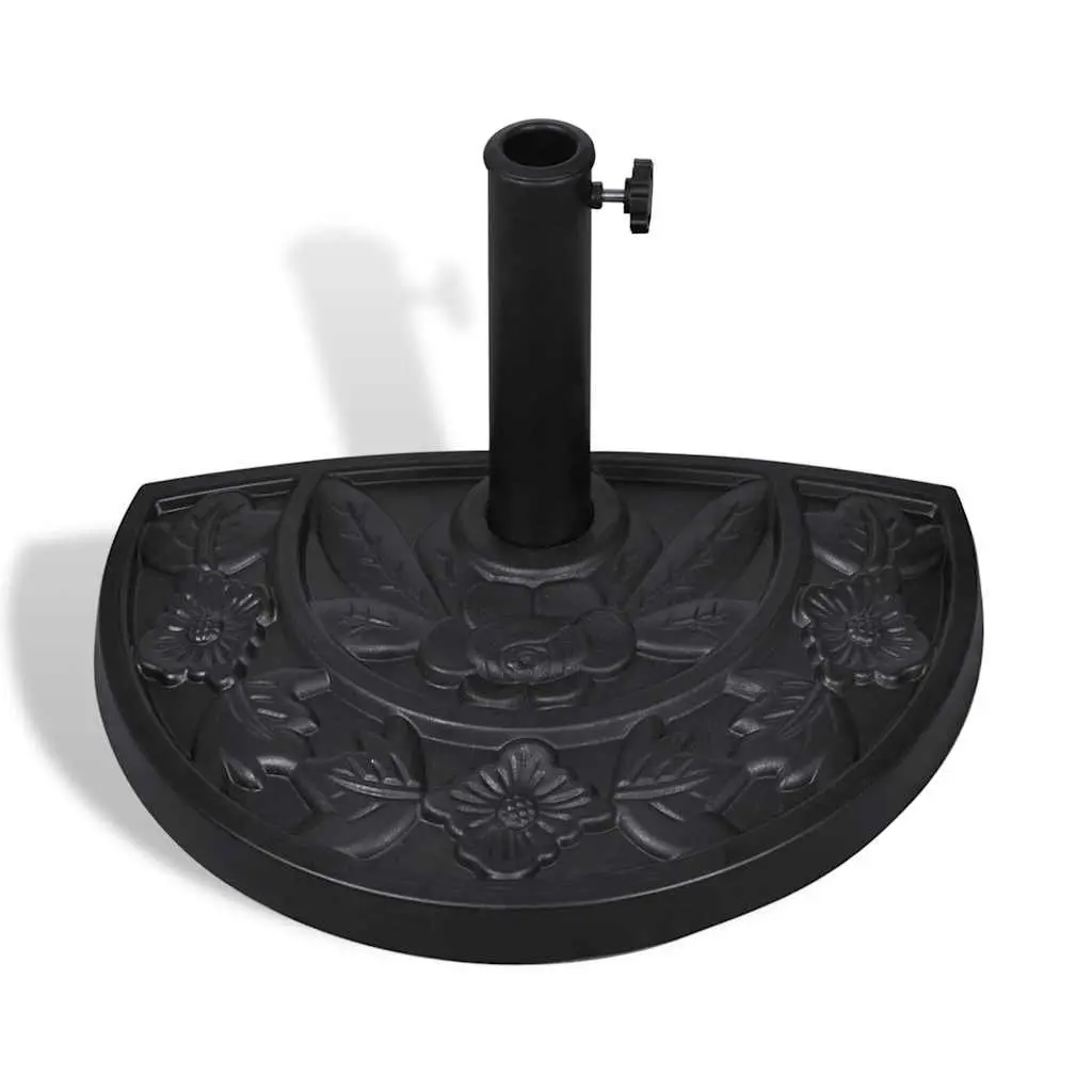 Half Round Outdoor Umbrella Stand Black Durable Resin Parasol Base for Garden Patio