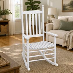Rocking Chair Curved Seat Wooden Armchair White Indoor Outdoor Garden Patio